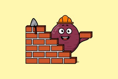Cute cartoon Sweet potato as mason character in flat modern style design