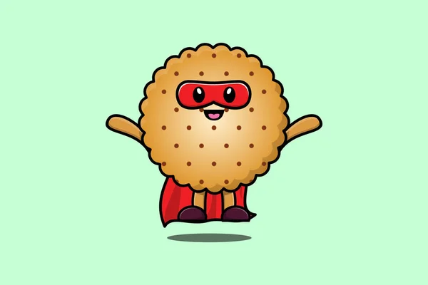 Cute Cookies Superhero Character Flying Illustration Cartoon Vector Modern Style — Vector de stock