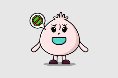 Cute cartoon illustration Dim sum using mask to prevent virus in cute modern style design