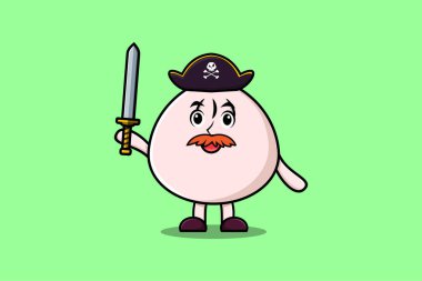 Cute cartoon mascot character Dim sum pirate with hat and holding sword in modern design