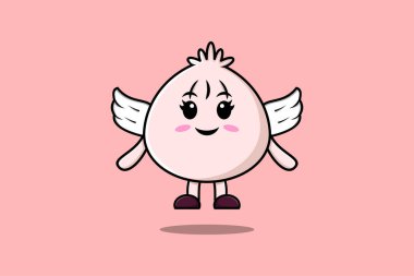 Cute cartoon Dim sum character wearing wings in modern style design illustration