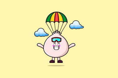 Cute mascot cartoon Dim sum is skydiving with parachute and happy gesture illustration
