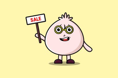 Cute cartoon Dim sum character holding sale sign designs in concept flat cartoon style