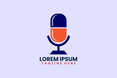 Düz hap ilacı podcast logo şablonu vektörü