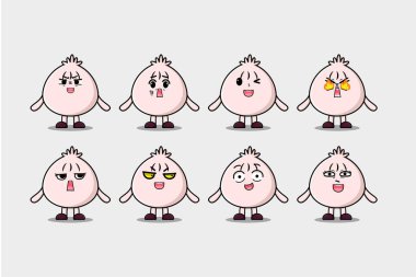 Kawaii Dim toplam çizgi film karakterini farklı ifadelerle çizgi film yüz çizimleri ile ayarla