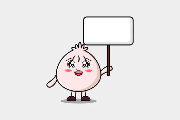 Cute Cartoon Dim Sum Character Holding Blank Board Vector Concept — Stock Vector