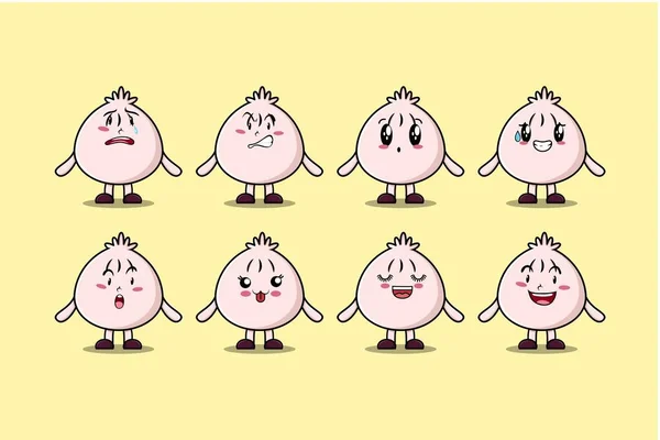 Set Kawaii Dim Sum Personaggio Dei Cartoni Animati Con Diverse — Vettoriale Stock