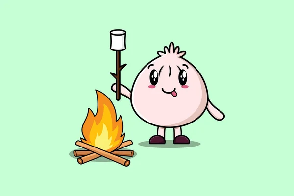 可爱的卡通人物正在燃烧棉花糖 — 图库矢量图片