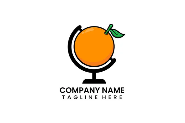 Плоский Глобус Путешествия Оранжевые Фрукты Логотип Иконки Векторный Дизайн Иллюстрации — стоковый вектор