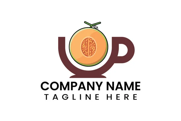 Flat Coffee Cup Melon Fruits Logo Icon Template Vector Design — Stock Vector