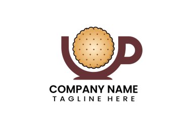 Düz kahve fincanı kurabiyeleri fırın logosu şablonu vektör tasarımı illüstrasyonu