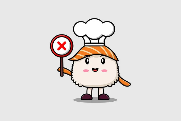 Roztomilý Karikatura Sushi Šéfkuchař Drží Špatnou Tabuli Vektorovém Znaku Ilustrace — Stockový vektor