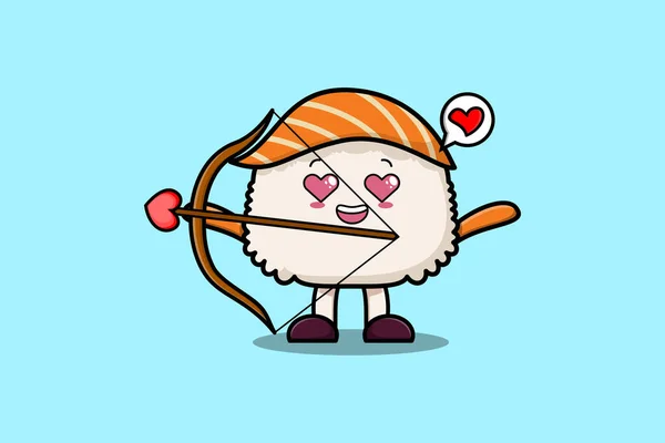 Niedliche Cartoon Maskottchen Figur Romantisches Amor Sushi Mit Liebespfeil Modernen — Stockvektor