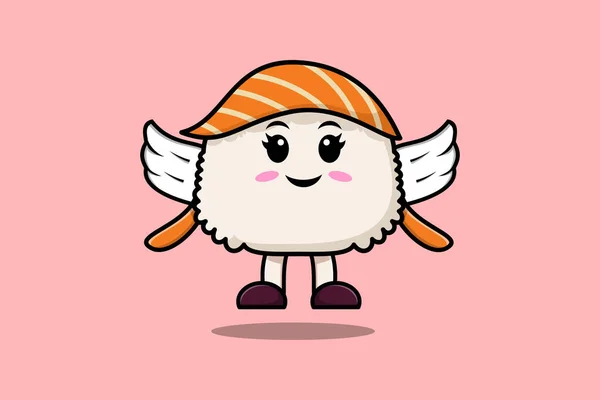 Χαριτωμένο Καρτούν Χαρακτήρα Σούσι Φορώντας Φτερά Μοντέρνο Στυλ Εικονογράφηση Σχεδιασμό — Διανυσματικό Αρχείο