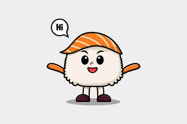 Mignon Personnage Dessin Animé Sushi Avec Une Expression Heureuse Dans — Image vectorielle