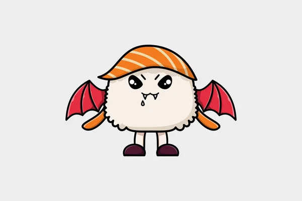 Mascotte Dessin Animé Mignon Personnage Sushi Comme Dracula Avec Des — Image vectorielle