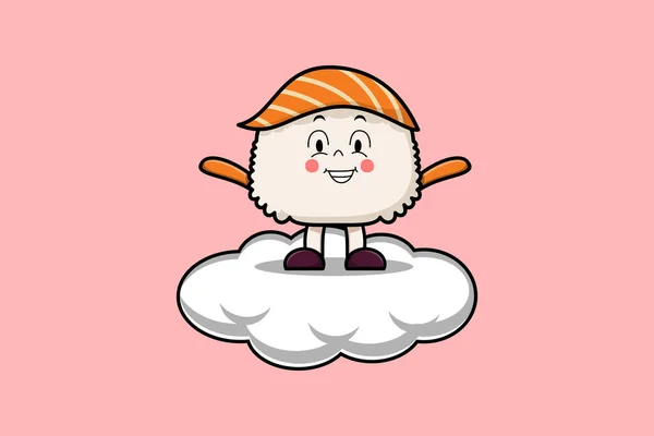 Niedliche Cartoon Sushi Figur Steht Wolkenvektor Illustration — Stockvektor