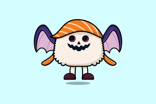 Linda Mascota Dibujos Animados Sushi Carácter Scary Murciélagos Calabaza Halloween — Archivo Imágenes Vectoriales