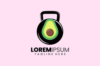 Spor salonu konsepti logo etiketi simgesi avokado kettlebell şekilli vücut geliştirme