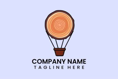Düz vektör paraşüt balon tahta gövde logosu modern tarz şablon