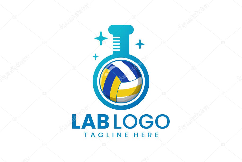 Flat modern simple volleyball laboratory logo template icon symbol vector design illustration