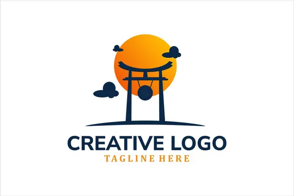 stock vector Modern Flat Unique toriigate japanese logo vintage with sunset logo template illustration design