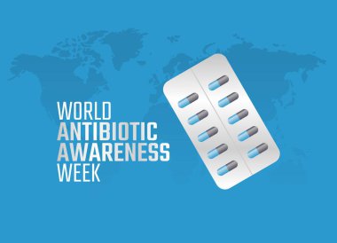Dünya antibiyotik farkındalık haftası vektör grafiği antibiyotik farkındalık haftası kutlaması için iyidir. düz dizayn. İlan tasarımı. Düz illüstrasyon.