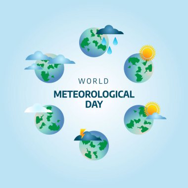Dünya meteorolojik gününün vektör grafiği meteorolojik gün kutlaması için iyidir. düz dizayn. İlan tasarımı. Düz illüstrasyon.