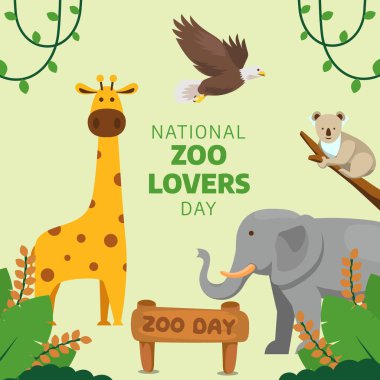 Ulusal Hayvanat Bahçesi Aşıkları Günü 'nün vektör grafiği ulusal hayvanat bahçesi aşıkları günü için iyidir. düz dizayn. İlan tasarımı. Düz illüstrasyon.