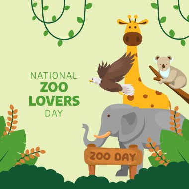 Ulusal Hayvanat Bahçesi Aşıkları Günü 'nün vektör grafiği ulusal hayvanat bahçesi aşıkları günü için iyidir. düz dizayn. İlan tasarımı. Düz illüstrasyon.