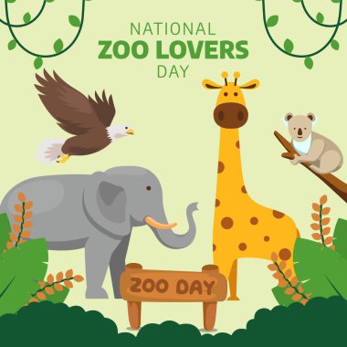 Ulusal Hayvanat Bahçesi Aşıkları Günü 'nün vektör grafiği ulusal hayvanat bahçesi aşıkları günü için iyidir. düz dizayn. İlan tasarımı. Düz illüstrasyon.