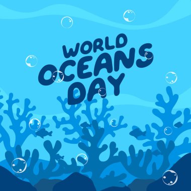 Dünya Okyanusları Günü 'nün vektör grafiği Dünya Okyanusları Günü kutlamaları için iyidir. düz dizayn. İlan tasarımı. Düz illüstrasyon.