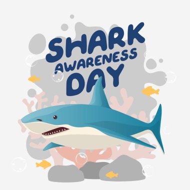 Köpekbalığı farkındalığı gününün vektör grafiği köpekbalığı farkındalığı günü kutlamaları için iyidir. düz dizayn. İlan tasarımı. Düz illüstrasyon.