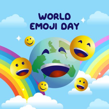 Dünya emoji gününün vektör grafiği dünya emoji günü kutlaması için iyi. düz dizayn. İlan tasarımı. Düz illüstrasyon.