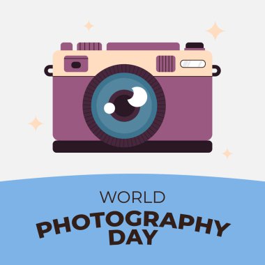 Dünya fotoğrafçılık gününün vektör grafiği dünya fotoğraf günü kutlaması için iyi. düz dizayn. İlan tasarımı. Düz illüstrasyon.