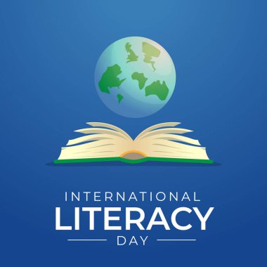 Uluslararası okur yazarlık gününün vektör grafiği uluslararası okuryazarlık günü kutlaması için iyidir. düz dizayn. İlan tasarımı. Düz illüstrasyon.