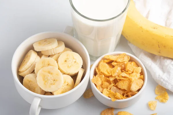 Cornflakes Breakfast Banana Fresh Milk Healthy Food — Stock Photo, Image