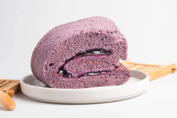 Purple Blueberry Roll Cake Dessert — Stok Foto