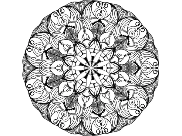 Mandala Aux Fleurs Éléments Décoratifs Vintage Modèle Oriental Noir Blanc — Photo