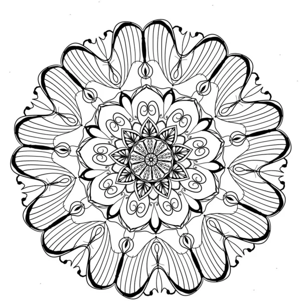 Kwiat Mandala Vintage Elementy Dekoracyjne Orientalny Wzór Czerń Biel — Zdjęcie stockowe