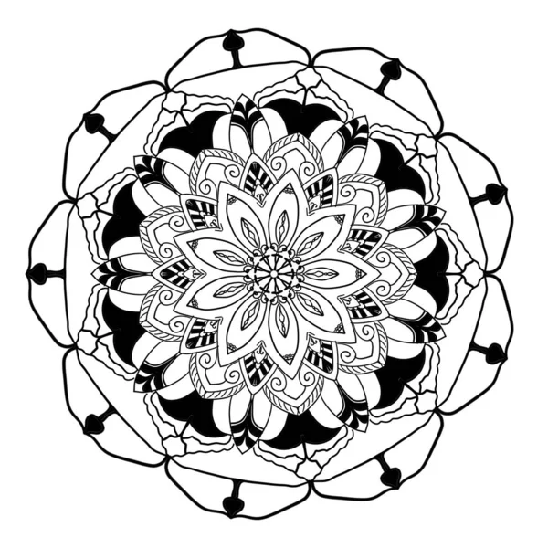 Квітка Мандала Прикрашені Декоративні Елементи Східна Модель Чорне Біле — стокове фото