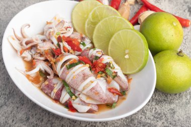 Steam Squid with Spicy Chili and Lime Sauce Thai street food