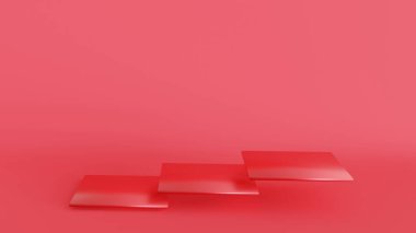 3d red rectangular product display podium. Copy space.