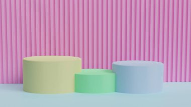 3d podium pastel color round product display red background.3d render illustration.