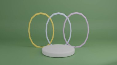 3d podium pastel color round product display yellow background.3d render illustration.