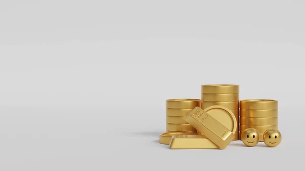 Куча Золотых Монет Белом Фоне Понятием Прибыли Дохода Золотых Монет — стоковое фото