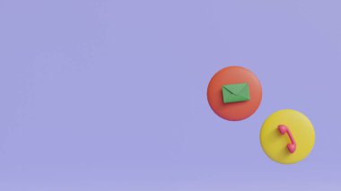 Yeşil arkaplanda e- posta ve telefon sembolü simgesi, 3B oluşturma