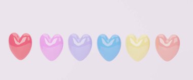 Beyaz arka planda tatlı pastel kalpler, üç boyutlu yorumlama..