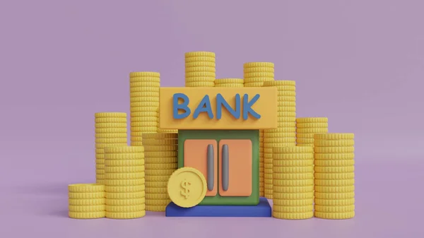 Bank Und Münzkonzept Das Finanzen Investitionen Geschäfte Zeigt Kopierraum Rendering — Stockfoto
