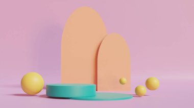 Geometrik platformlu 3D ürün podyum sahnesi. 3D silindir podyum. Ticari geçmiş. Modern minimal tasarımda geometrik formlar. 3d oluşturma.